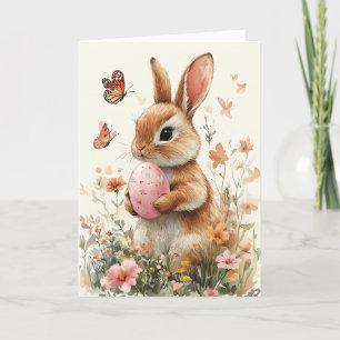 Cartes Pour Fêtes Annuelles Aquarelle Lapin de Pâques avec Oeuf Peint & Fleurs
