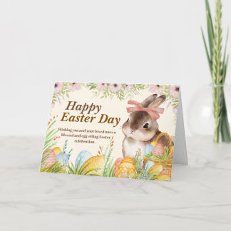 Cartes Pour Fêtes Annuelles Aquarelle Lapin floral avec un nœud Jour de Pâques