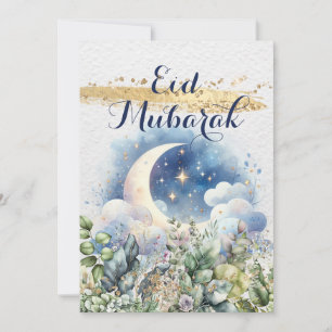 Cartes Pour Fêtes Annuelles Aquarelle Lune Aïd Aïd Moubarak Or Accent Vertical