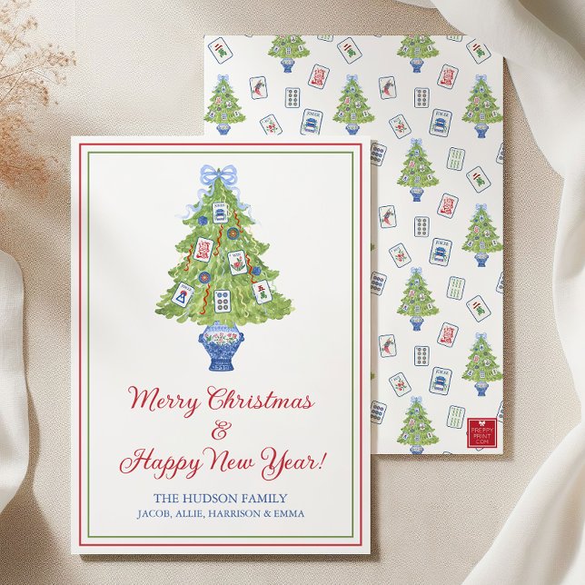 Cartes Pour Fêtes Annuelles Aquarelle Mahjong Christmas Tree (Créateur téléchargé)