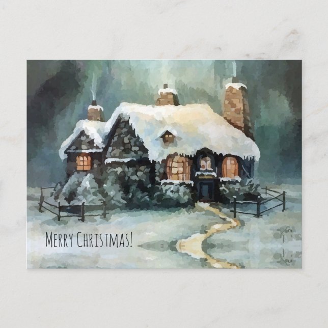 Cartes Pour Fêtes Annuelles Aquarelle Maison confortable Charming Village Mini (Devant)