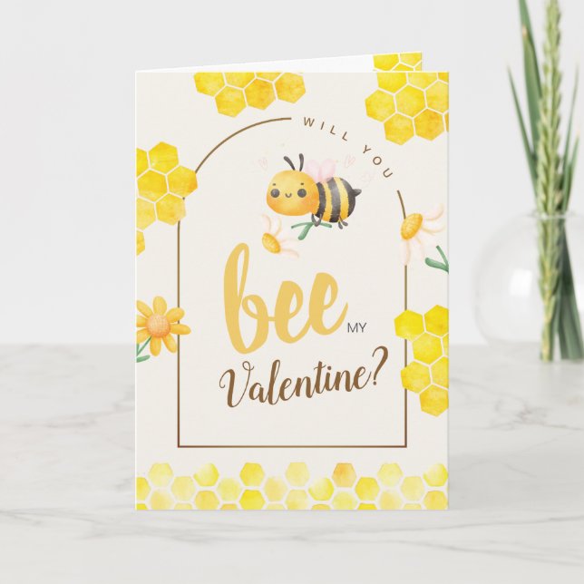 Cartes Pour Fêtes Annuelles Aquarelle mignonne Abeille & Miel Saint Valentin p (Devant)