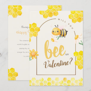 Cartes Pour Fêtes Annuelles Aquarelle mignonne Bee & Honeycomb Saint Valentin