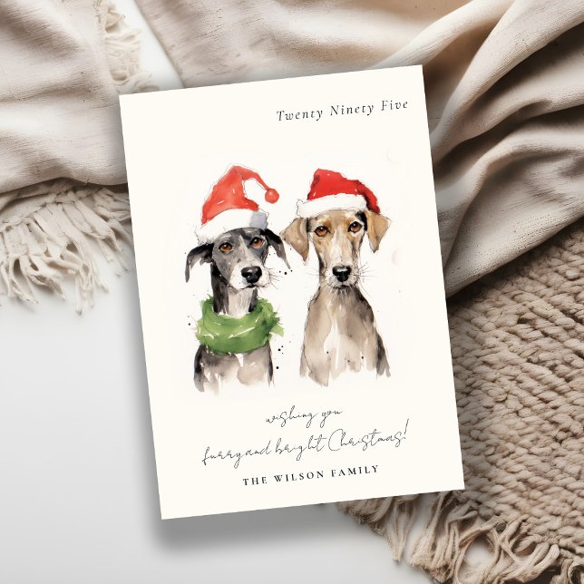 Cartes Pour Fêtes Annuelles Aquarelle mignonne fourrage de chien et Noël brill (Créateur téléchargé)