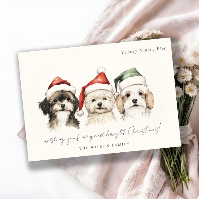 Cartes Pour Fêtes Annuelles Aquarelle mignonne fourrage de chien et Noël brill (Créateur téléchargé)