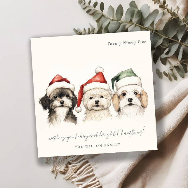 Cartes Pour Fêtes Annuelles Aquarelle mignonne fourrage de chien et Noël brill (Créateur téléchargé)