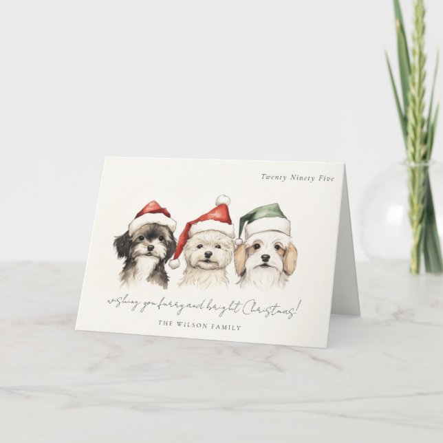 Cartes Pour Fêtes Annuelles Aquarelle mignonne fourrage de chien et Noël brill (Devant)