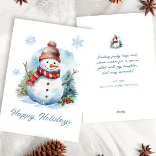 Cartes Pour Fêtes Annuelles Aquarelle mignonne Moderne Rouge Bleu Blanc Snowma