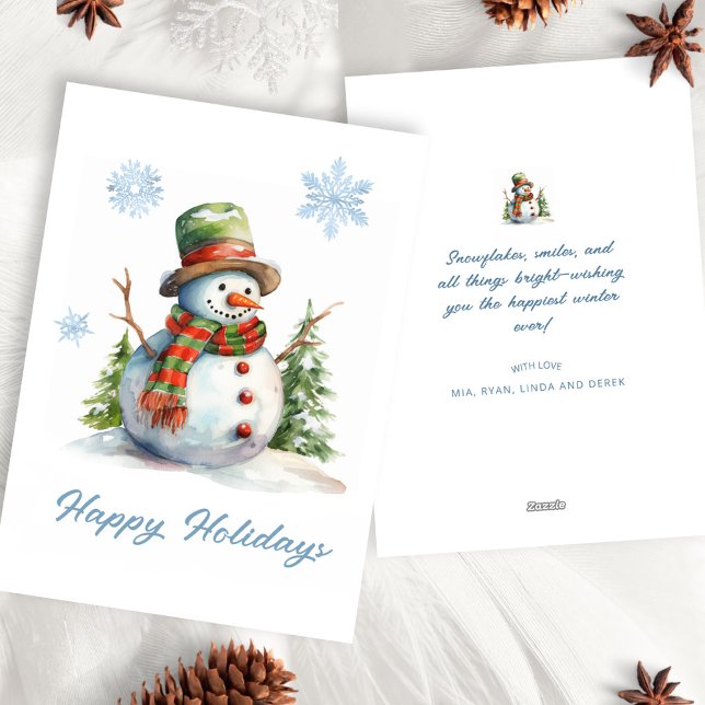 Cartes Pour Fêtes Annuelles Aquarelle mignonne Moderne Rouge Vert Blanc Snowma (Créateur téléchargé)