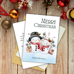 Cartes Pour Fêtes Annuelles Aquarelle mignonne Snowman Couple Joyeux Noël