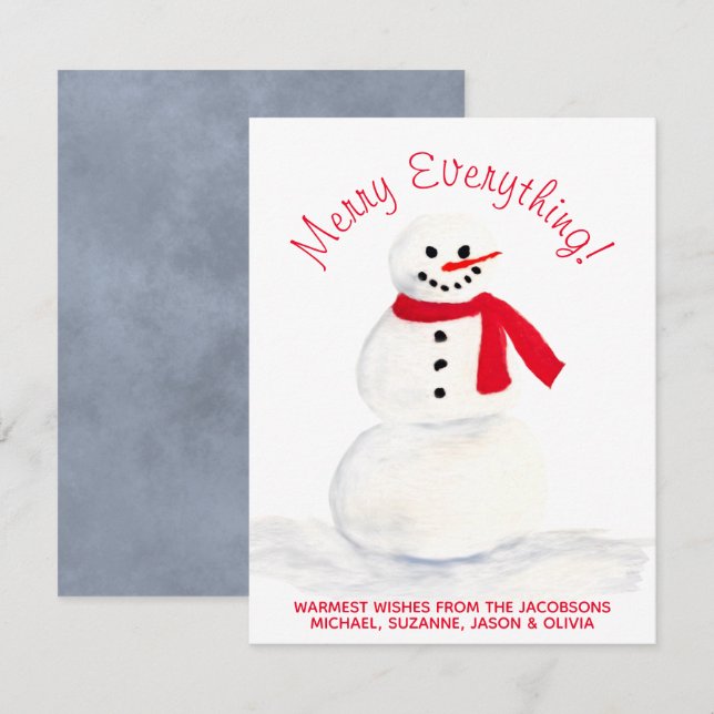 Cartes Pour Fêtes Annuelles Aquarelle mignonne Snowman Joyeux Tout Festif (Devant / Derrière)
