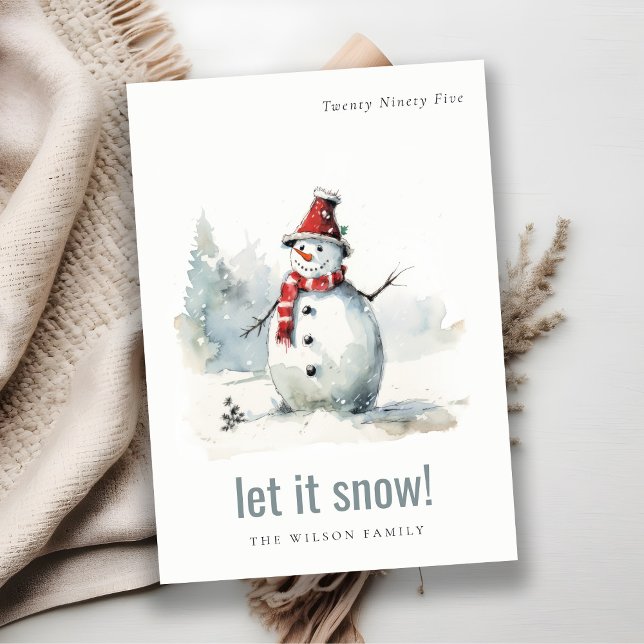 Cartes Pour Fêtes Annuelles Aquarelle mignonne Snowman Laisser neiger Noël (Créateur téléchargé)