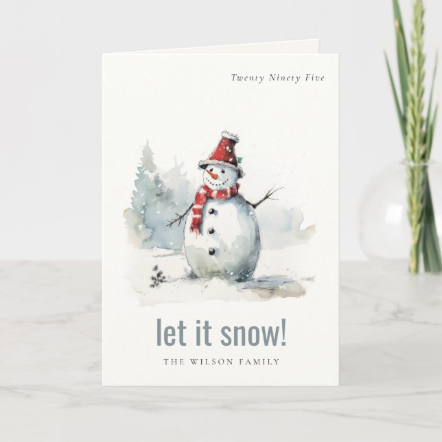 Cartes Pour Fêtes Annuelles Aquarelle mignonne Snowman Laisser neiger Noël (Devant)