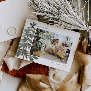 Cartes Pour Fêtes Annuelles Aquarelle minimale Photo famille de l'arbre de Noë