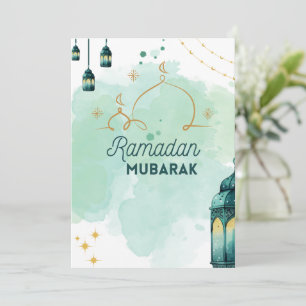 Cartes Pour Fêtes Annuelles Aquarelle minimaliste bleue Ramadan Moubarak