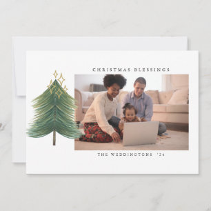 Cartes Pour Fêtes Annuelles Aquarelle minimaliste moderne photo Arbre de Noël
