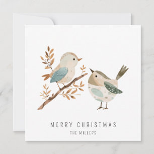 Cartes Pour Fêtes Annuelles Aquarelle minimaliste Oiseaux Joyeux Noël