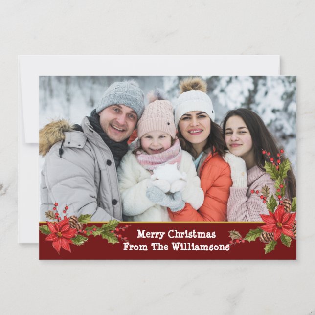 Cartes Pour Fêtes Annuelles Aquarelle Mistletoe Bande rouge Photo de Noël (Devant)