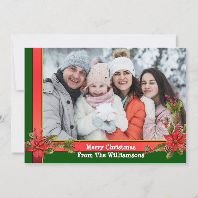 Cartes Pour Fêtes Annuelles Aquarelle Mistletoe verte cadre de Noël Photo (Devant)