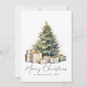 Cartes Pour Fêtes Annuelles Aquarelle moderne Arbre de Noël Non photo