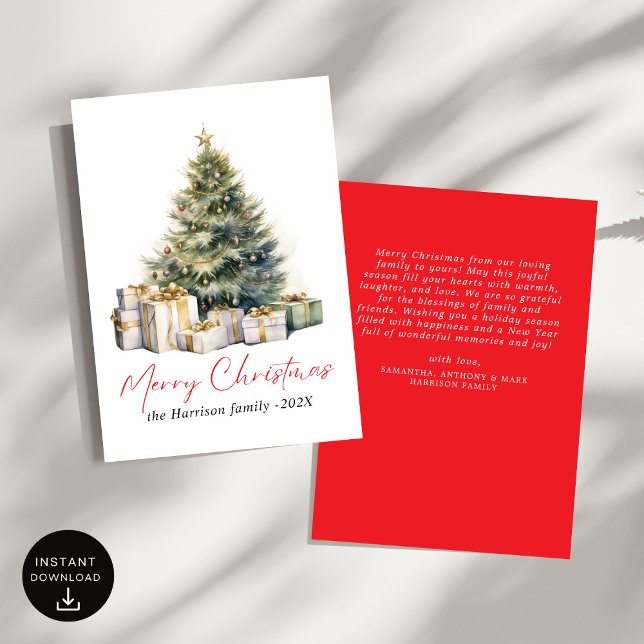 Cartes Pour Fêtes Annuelles Aquarelle moderne Arbre de Noël Non photo (Créateur téléchargé)
