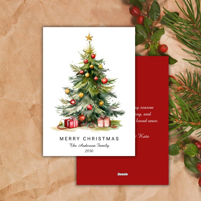 Cartes Pour Fêtes Annuelles Aquarelle moderne Arbre de Noël non photo (Créateur téléchargé)