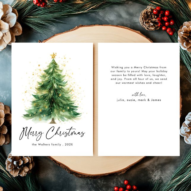 Cartes Pour Fêtes Annuelles Aquarelle moderne Arbre de Noël Non photo (Créateur téléchargé)