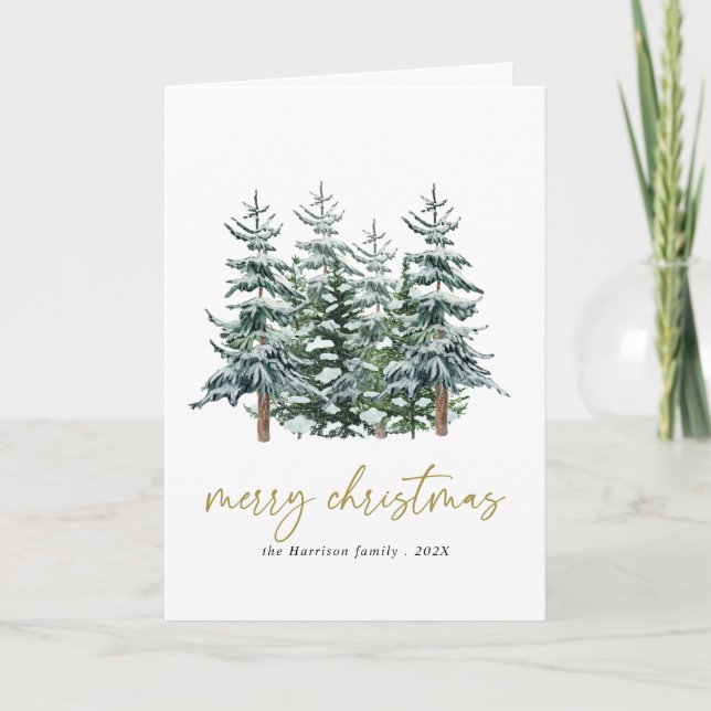 Cartes Pour Fêtes Annuelles Aquarelle moderne Arbre de Noël Non photo (Devant)