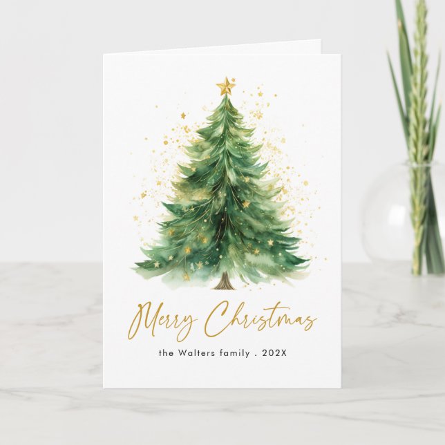 Cartes Pour Fêtes Annuelles Aquarelle moderne Arbre de Noël Non photo (Devant)
