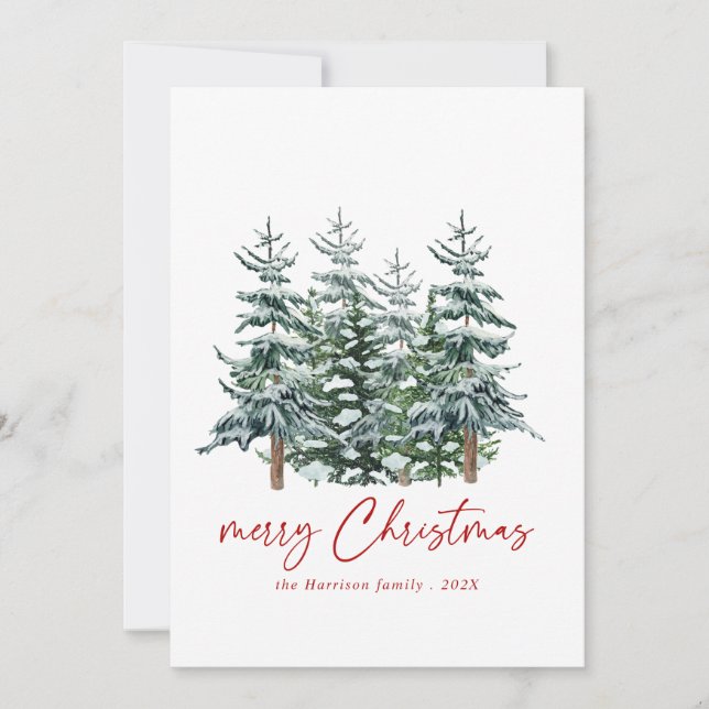 Cartes Pour Fêtes Annuelles Aquarelle moderne Arbre de Noël Non photo (Devant)