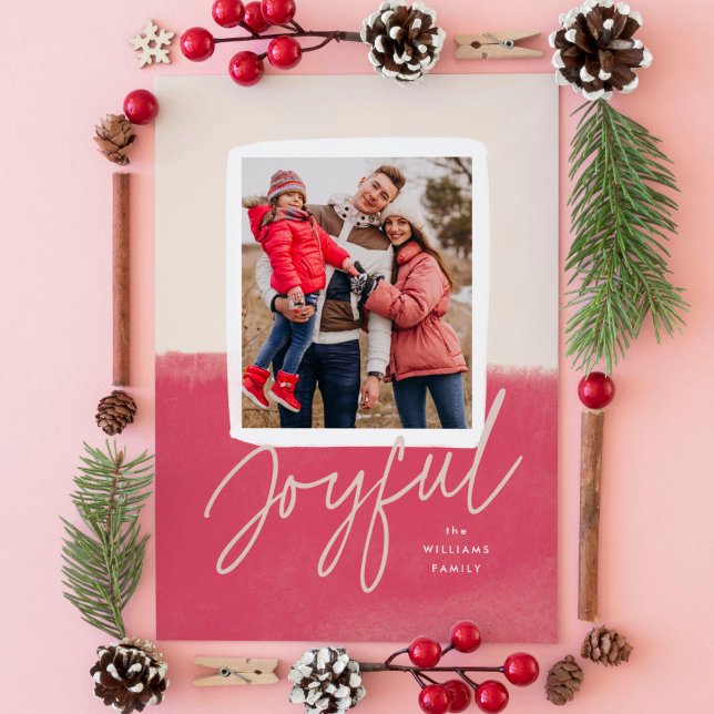 Cartes Pour Fêtes Annuelles Aquarelle moderne Joyeuse photo de Noël (Christmas photo card with modern watercolor textured background and joyful script.)