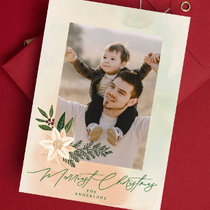 Cartes Pour Fêtes Annuelles Aquarelle moderne Joyeux Noël Poinsettia Photo