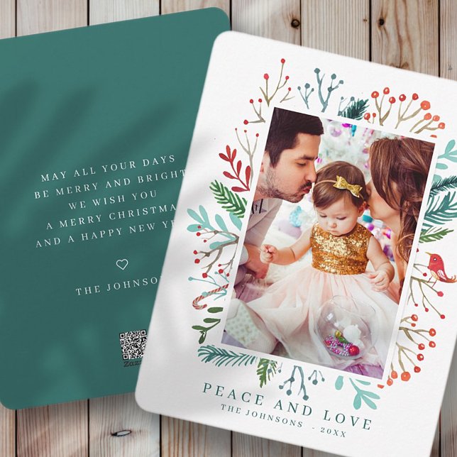 Cartes Pour Fêtes Annuelles Aquarelle moderne Noël Feuillage Botaniques (Créateur téléchargé)