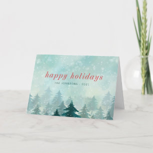 Cartes Pour Fêtes Annuelles Aquarelle moderne Noël Forêt de neige d'hiver