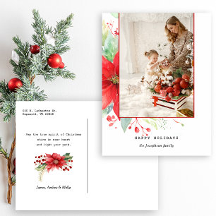 Cartes Pour Fêtes Annuelles Aquarelle moderne Photo botanique de Noël