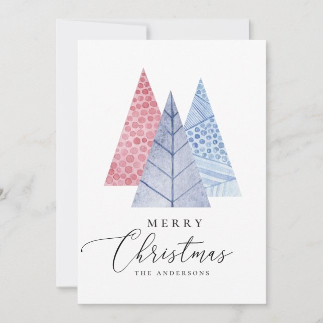 Cartes Pour Fêtes Annuelles Aquarelle moderne simple géométrique arbre de Noël (Devant)