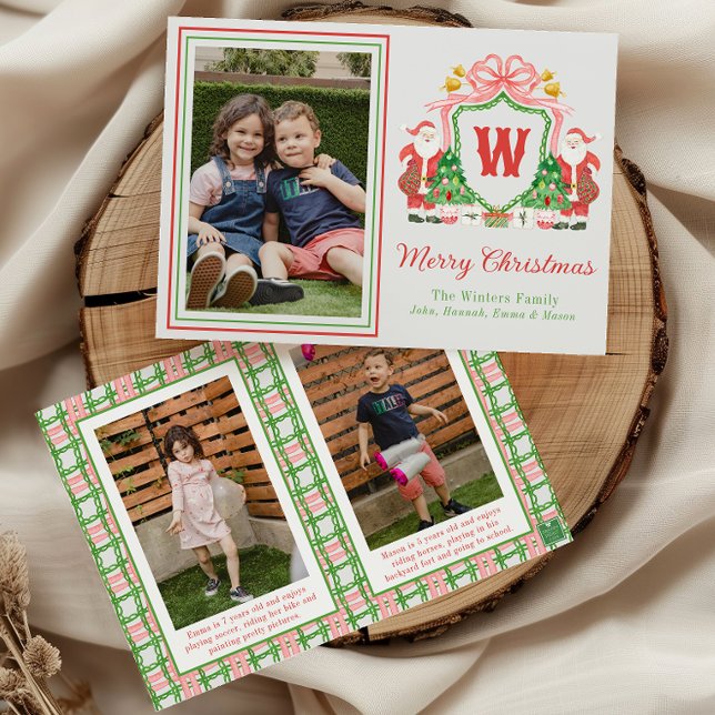 Cartes Pour Fêtes Annuelles Aquarelle Monogramme initial Père Noël Crest Photo (Créateur téléchargé)