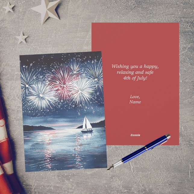 Cartes Pour Fêtes Annuelles Aquarelle Navigateur Feu d'artifice Joyeux 4 juill (Créateur téléchargé)