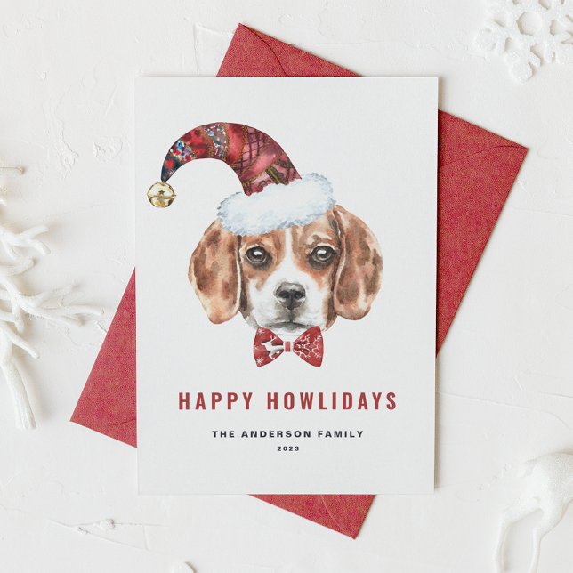 Cartes Pour Fêtes Annuelles Aquarelle Noël Beagle Joyeux Howlidays (Créateur téléchargé)