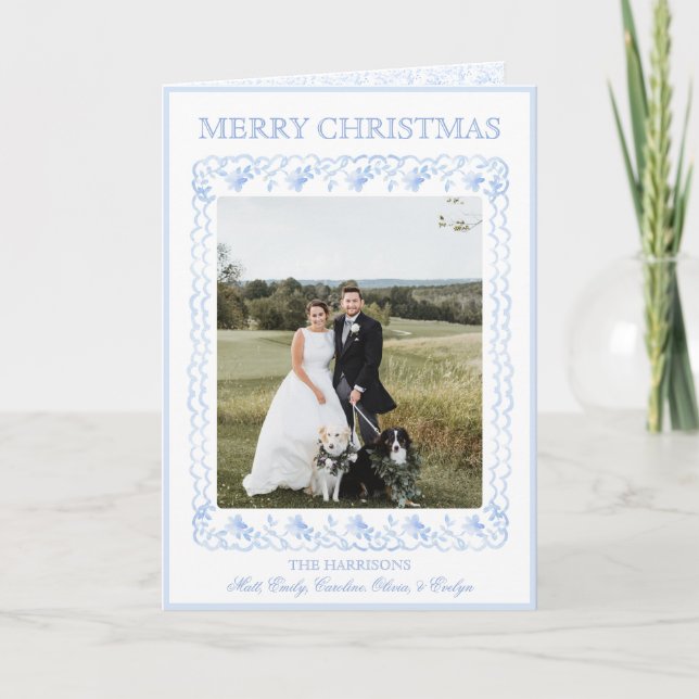 Cartes Pour Fêtes Annuelles Aquarelle Noël Bleu Chinoiserie Une photo H (Devant)