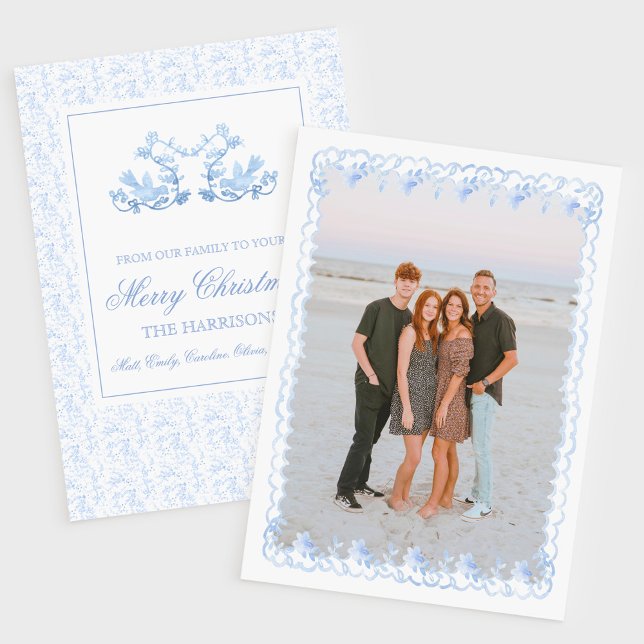 Cartes Pour Fêtes Annuelles Aquarelle Noël Bleu Grandmillentenaire Floral (Créateur téléchargé)
