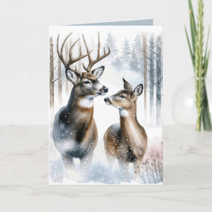 Cartes Pour Fêtes Annuelles Aquarelle Noël Buck et Doe