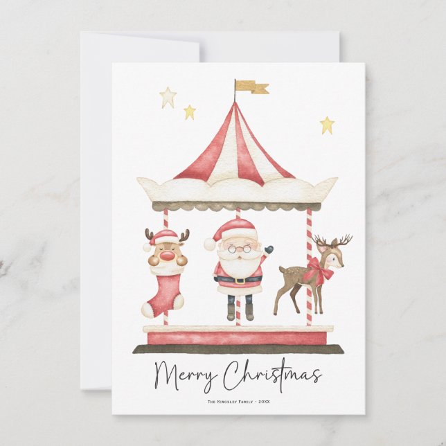 Cartes Pour Fêtes Annuelles Aquarelle Noël Carousel du Père Noël (Devant)