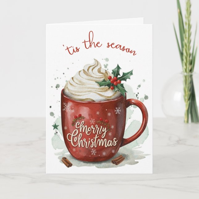 Cartes Pour Fêtes Annuelles Aquarelle Noël Chocolat chaud (Devant)