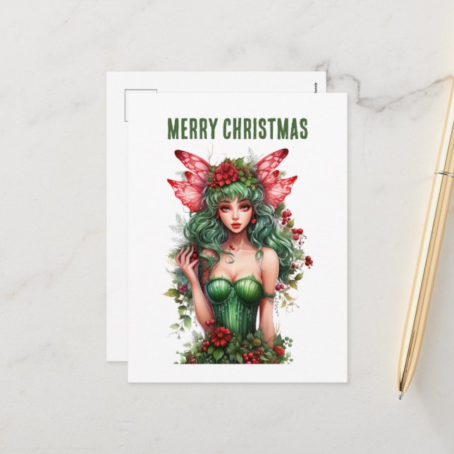 Cartes Pour Fêtes Annuelles aquarelle Noël Fée imaginaire (Devant/Arrière en situation)