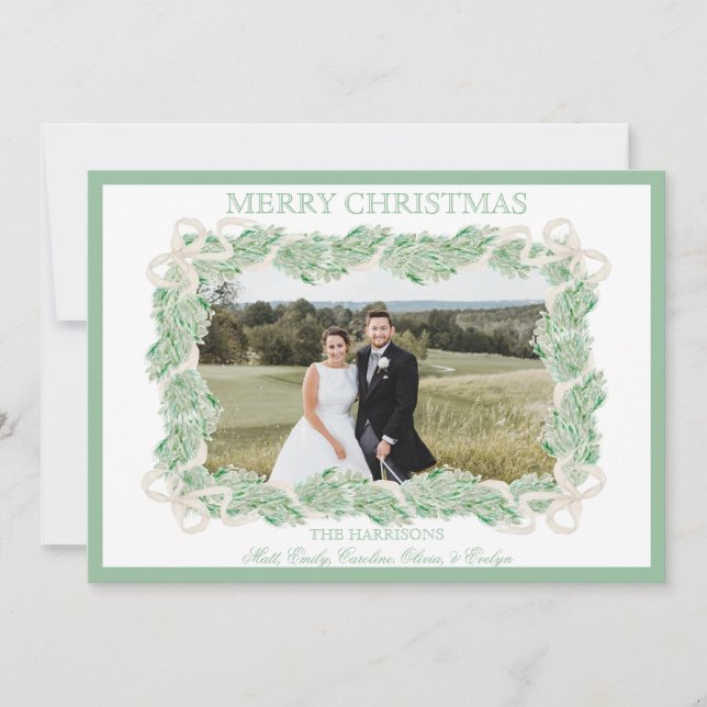 Cartes Pour Fêtes Annuelles Aquarelle Noël Garland Stocking horizontal (Devant)