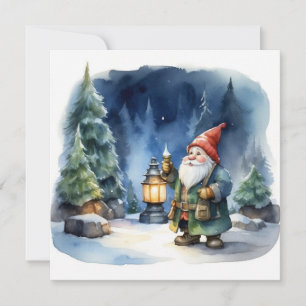 Cartes Pour Fêtes Annuelles Aquarelle Noël Gnome dans la forêt