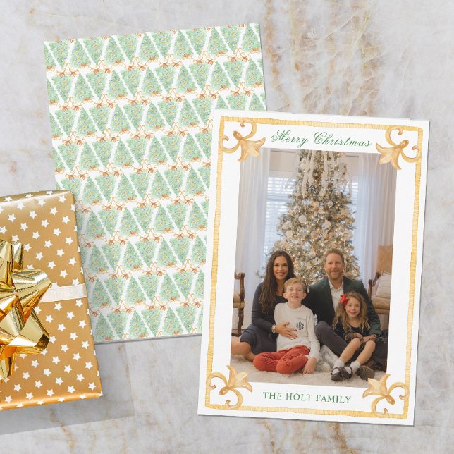 Cartes Pour Fêtes Annuelles Aquarelle Noël Gold Grille-millénaire Photo (Créateur téléchargé)