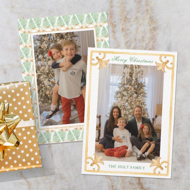 Cartes Pour Fêtes Annuelles Aquarelle Noël Gold Grille-millénaire Photo (Créateur téléchargé)