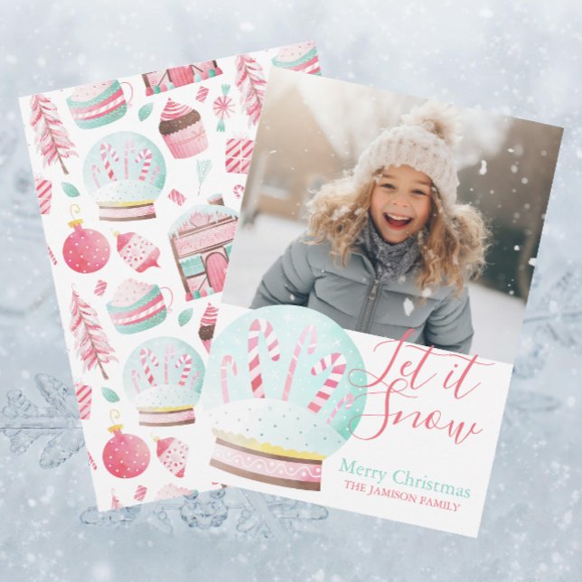 Cartes Pour Fêtes Annuelles Aquarelle Noël Laisser Il Neige Globe (Créateur téléchargé)